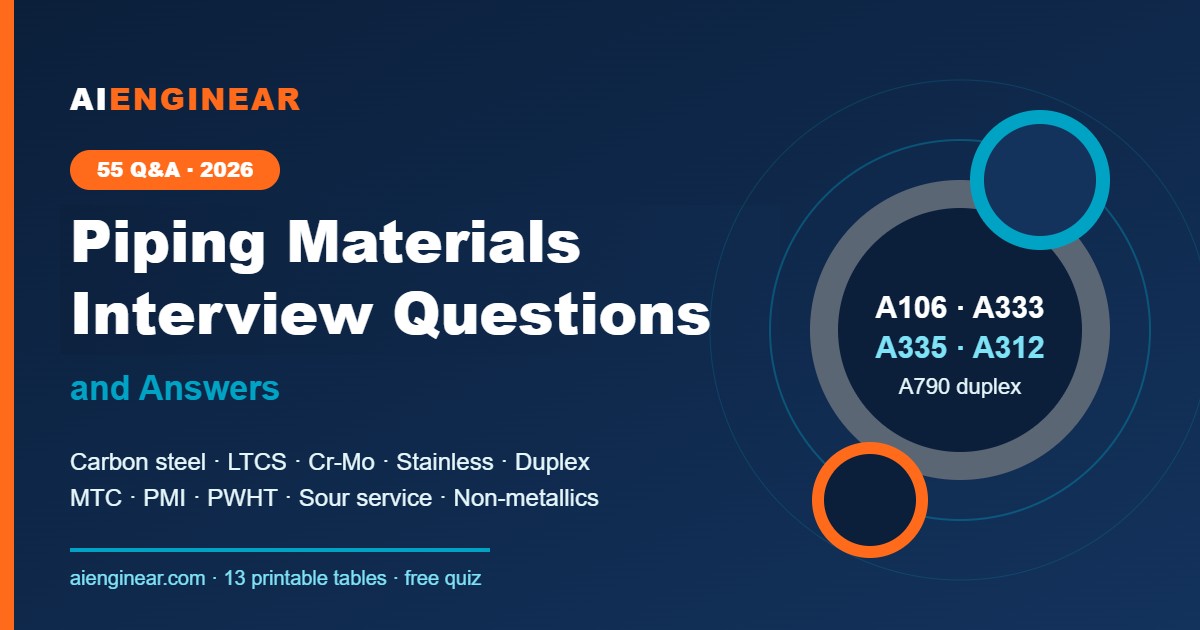 Piping materials interview questions and answers 2026 – ASTM A106, A333, A335, A312 and duplex pipe grades – Aienginear