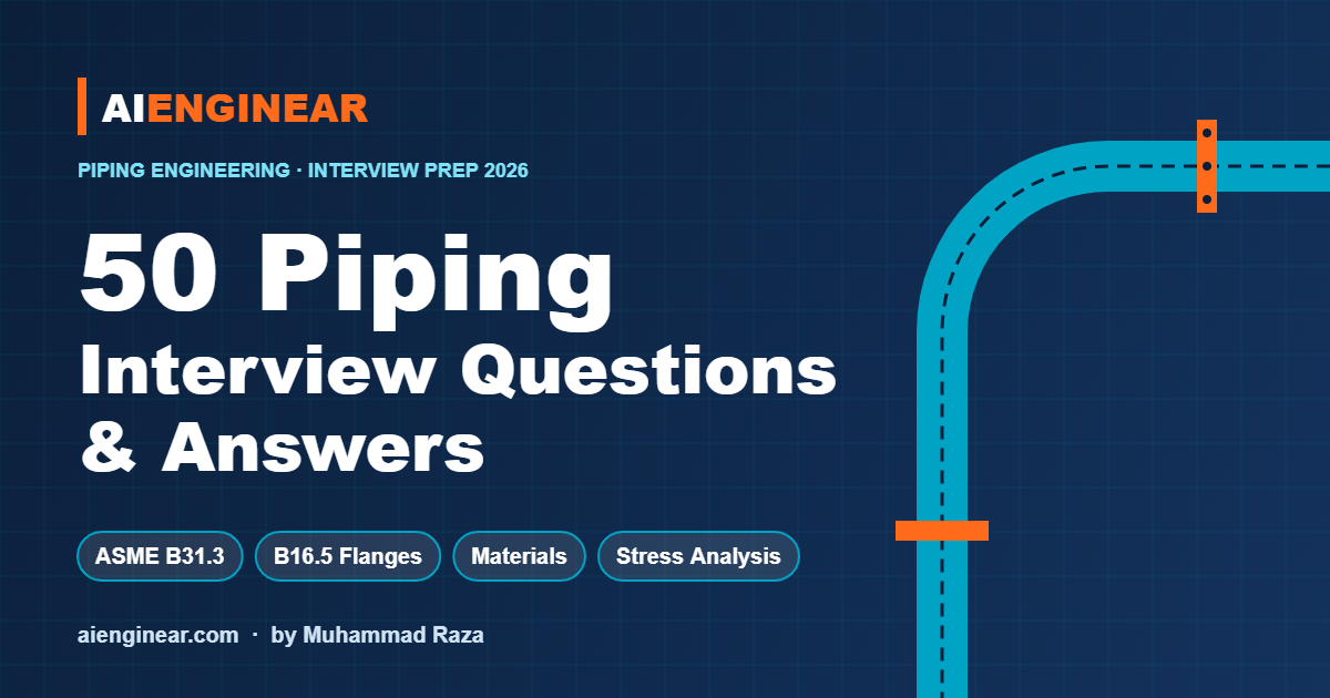 50 piping interview questions and answers 2026 – Aienginear guide covering ASME B31.3, B16.5 flanges, materials and stress analysis