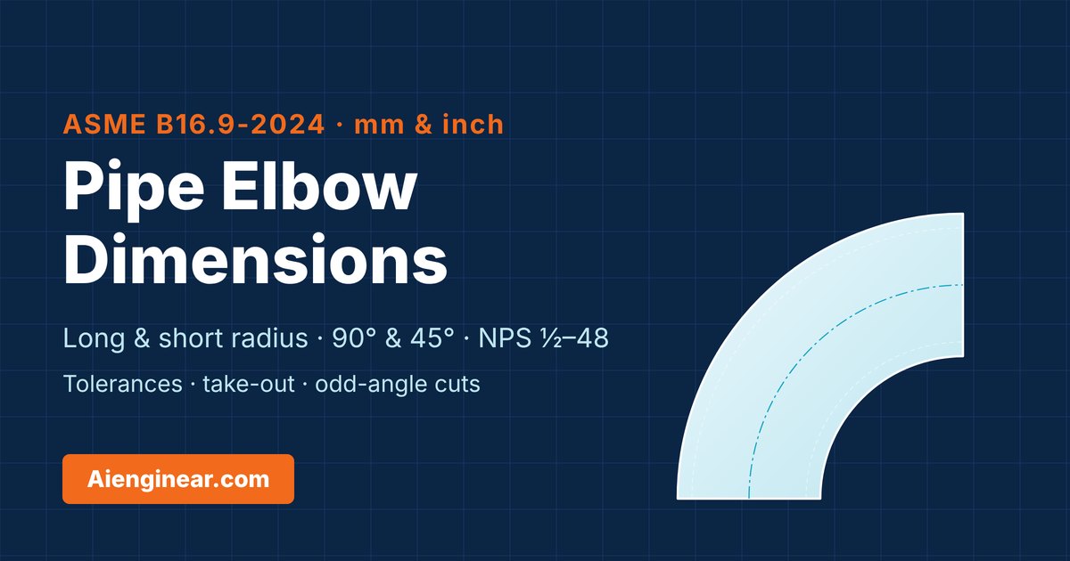 ASME B16.9 pipe elbow dimensions chart – long and short radius, mm and inch – Aienginear